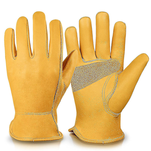 Leather Work Gloves For Gardening/cutting/construction/farm/motorcycle, Men & Women(1pair, Yellow) A