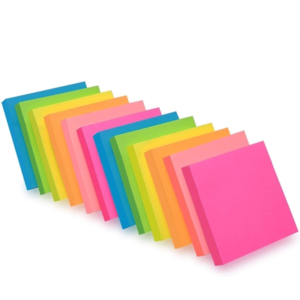 6 Lyse Post-it-lapper, 76 X 76 Mm, 50 Fluorescerende Post-it-lapper, Student Memo Notatbøker og Kontorrekvisita Post-it, 12 Blokker