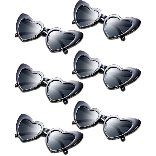 6 par hjärtformade solglasögon Cat Eye solglasögon Vintage hjärtglasögon för bröllop kostymfest -zz Black