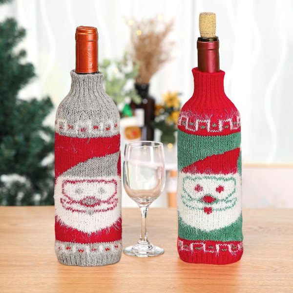 Cover Stickad dekorativ prydnads slitstark Återanvändbar juldekoration Jultomte Snögubbe Champagnehållare Bord Navi Red Snowman