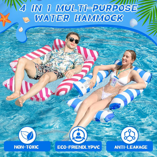 Pool Float Hängmatta, 2 Pack Pool Uppblåsbara Pool Floats, Uppblåsbar Vatten Hängmatta, Simbassäng Uppblåsbara