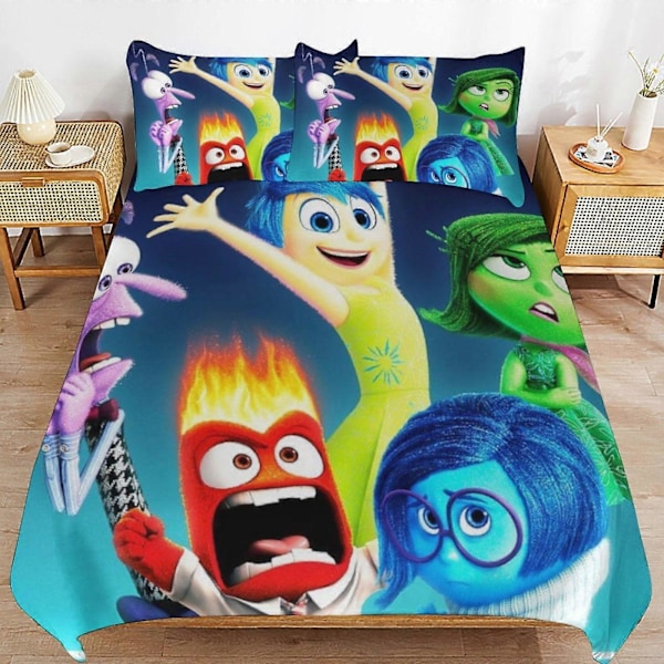 x217 Inside Out 2 Sängynpeite Mikrokuitu Vuodevaatesetti 3D-painettu Kevyt 3-osainen Peittosetti, 1 Sängynpeite ja 2 Tyynyliinaa Lapsille Pojille 135x200cm 53x78in