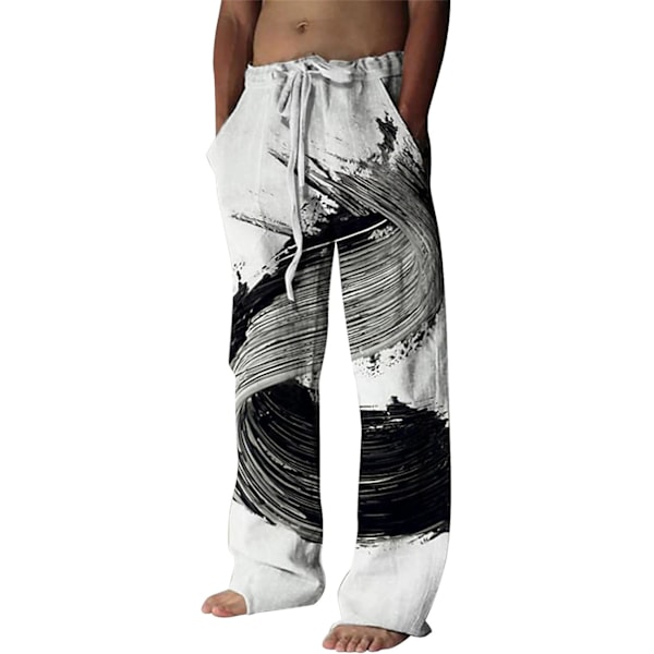 Herre Sweatpants Bukser Bløde Komfortable Løs Pasform Brede Ben Bukser Sportsløb Jogger Bukser Snøre med 6 Sorte Combat M White