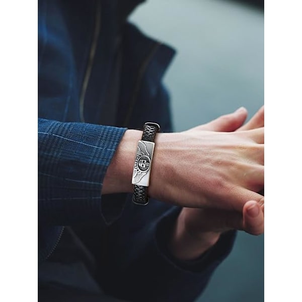 JEWELRY Herr Läderarmband, Punk Skalle/Orm/Skorpion/Kors Armband 19-23cm, Personliga Svarta Reparmband för Män Pappa