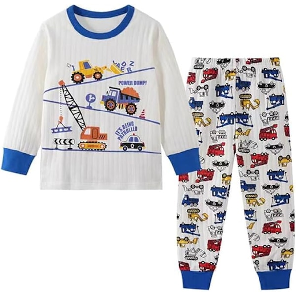 Kids Pajamas Set 100% Cotton Dinosaur Sleepwear Long Pajamas Pjs Set Toddler Size UK 1-7 Years 140 White