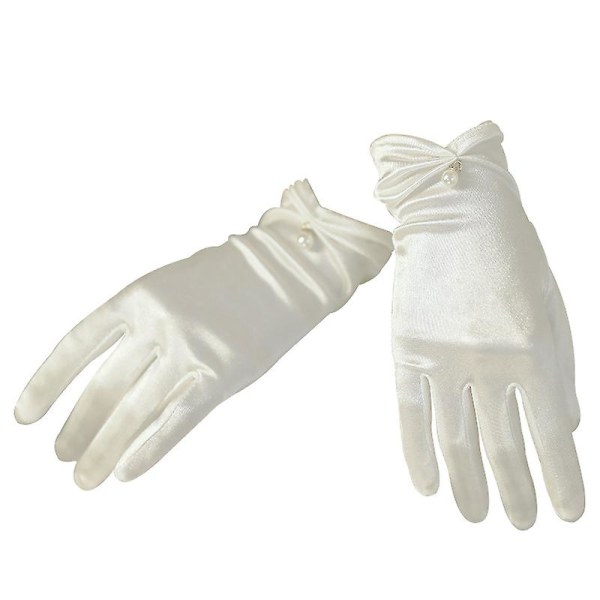 Eleganta korta handskar för damer för brudblommiga handledshandskar med tillstånd sommarhandskar för bröllopsoperamiddag (2 par, vit)