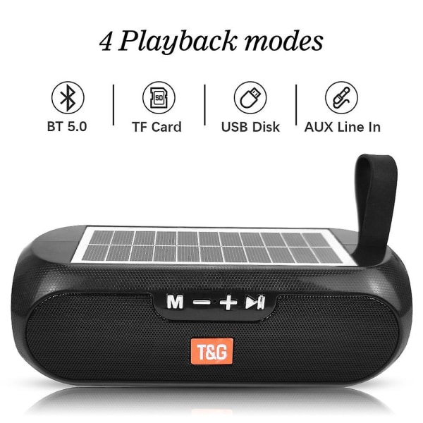 Myytävänä tehokkaat aurinkopaneel kaiuttimet Bluetooth-yhteensopiva stereomusiikkilaatikko Power Bank Boombox USB Aux FM-radio TG182 black