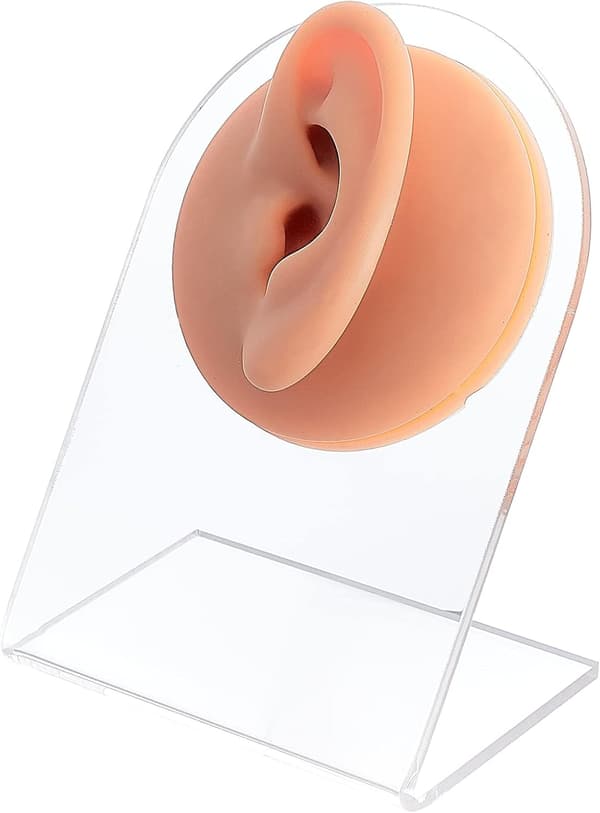 Venstre øremodel, gummi øremodel, silikone øremodel, fleksibel silikone øremodel, smykkedisplaymodel, øreringe displaystander
