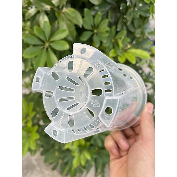 Set med 2 krukor Diameter 14 cm i transparent plast för orkidéer, styva vaser med dräneringshål och fat, tillbehör för odling av växter och blommor