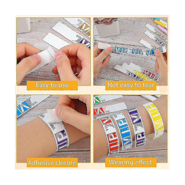 600 st armband i papper för evenemang, vattentäta färgade armband för konserter, nöjesparker, självhäftande armband