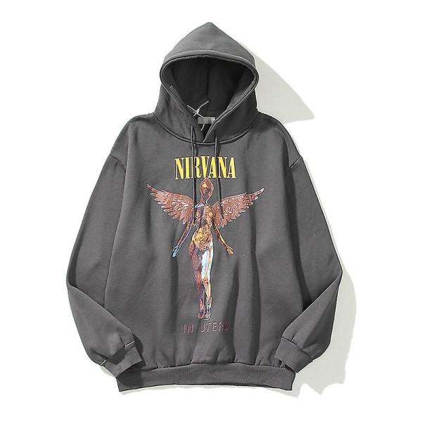 Mørk High Street Nirvana Angel Hoodie Genser Rock Hip Hop grey M