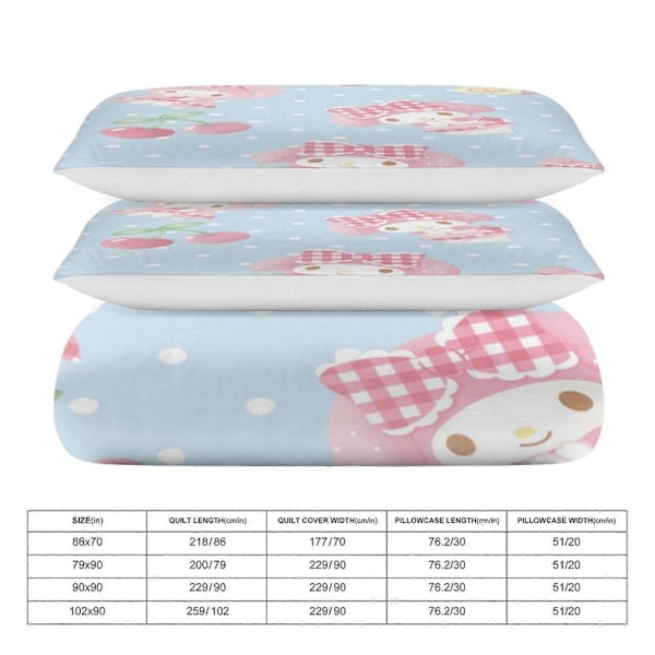 v1219 Sanrio Quilt Sæt Tyk Blød 3 Dele Sengelinned Sæt Helårs Dynebetræk med 2 Pudebetræk til Voksne Kvinder Piger Teenagere Hjem Værelse Indretning io1219 240x260cm 94x102in