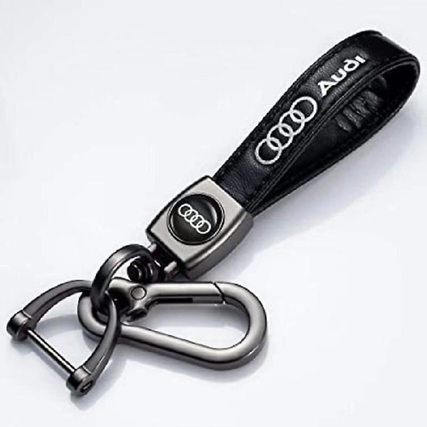 Lädernyckelring med bilmärkeslogotyp, fjäderlås och ring, kompatibel med de flesta bilmärken Audi
