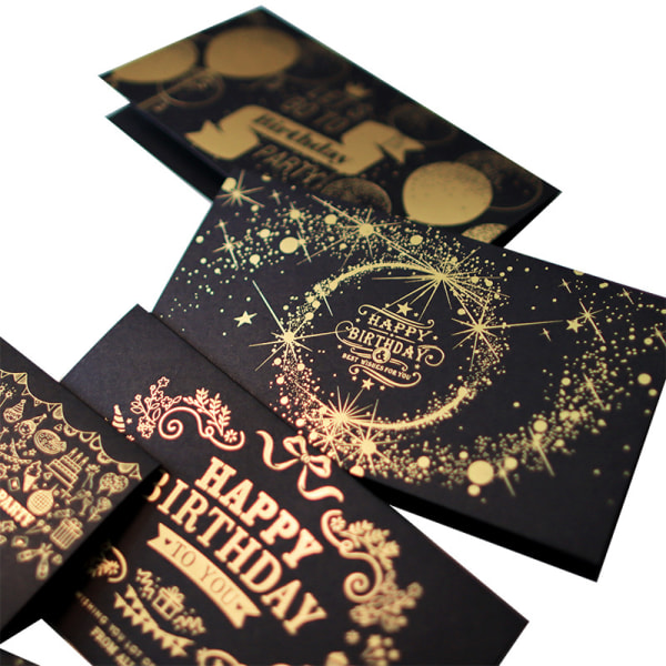 15 stycken svart bakgrund guldstämpling födelsedagskort streamer meteor trädgårdsfest present present dekoration gratulationskort