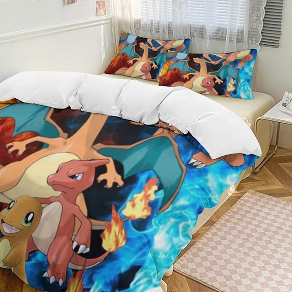 v108 Sengetøj Pokmon Charizard 3-delt sæt Full/Queen Size - Vendbare mikrofiberdyner med pudebetræk Blødt letvægts sengetæppe C 240x260cm 94x102in