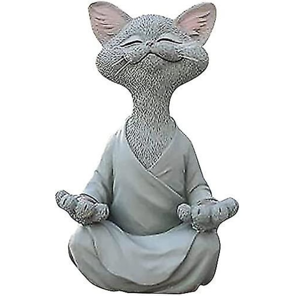 Kattfigur, Meditationsyoga Glad katt, Zenkatt avslappnad poseskulptur för hemmet Grey