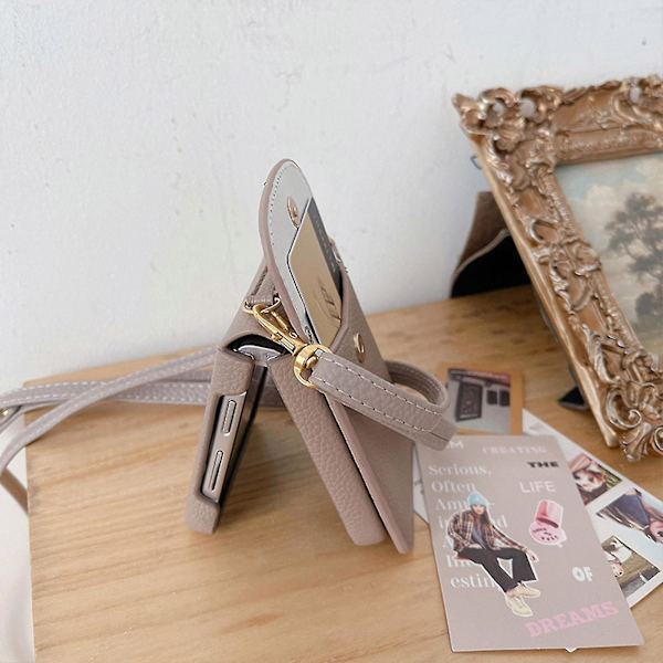 Z Flip 5 Etui med aftagelig rem, crossbody lynlås lomme kickstand til kvinder mænd, Galaxy Z Flip 5 pung etui beige