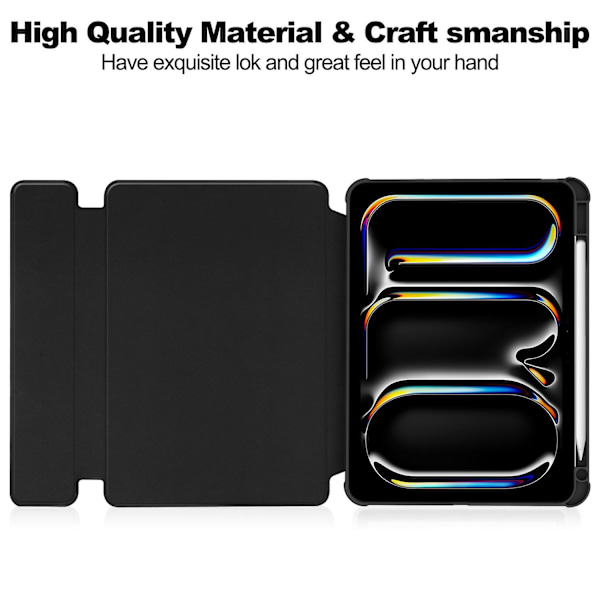 Til iPad Pro 11 (2024) Etui Rotationsstativ Læder+Akryl Tablet Cover (uden Tastatur) - Multicolor Black