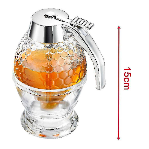 200 ml honningdispenser i glas uden dryp - ahornsirupdispenser i glas - smuk honningkageformet honningkrukke - honningkrukke med stativ