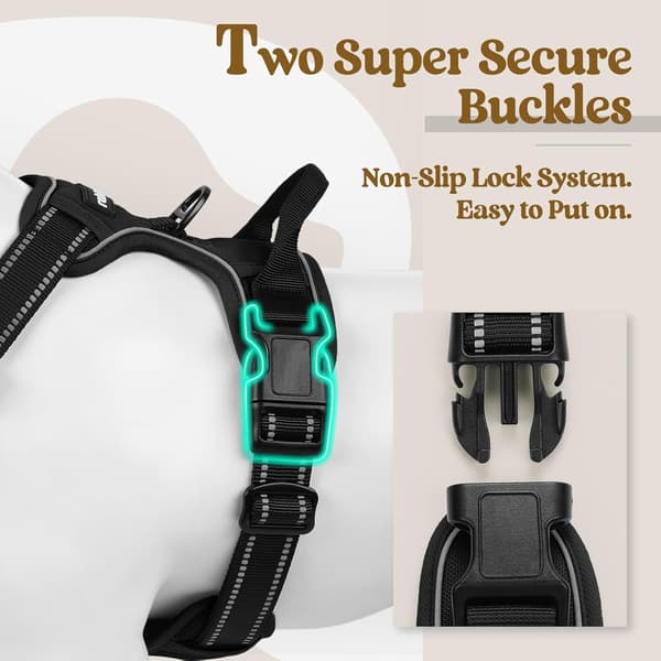 No-Pull Dog Harness Padded Adjustable Pet Vest with Handle Front Clip Durable Reflective Anti-Pull Training Harness Black XL