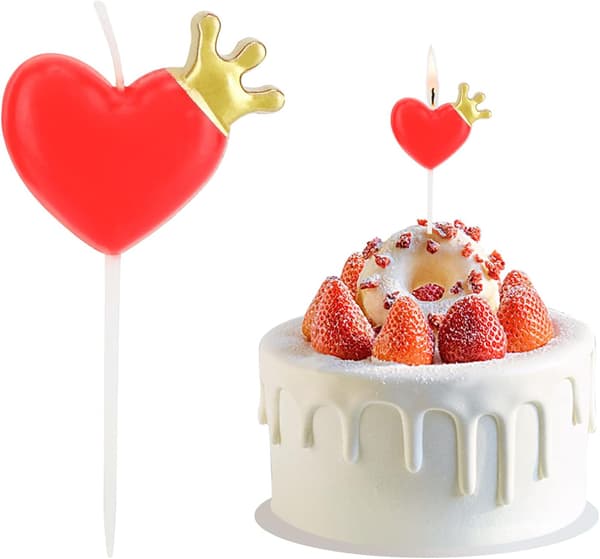 Kakelys, hjerteformede «Gratulerer med dagen»-lys, glittercupcakelys, glitrende lys med krone til bursdagsfest, bryllup, rød