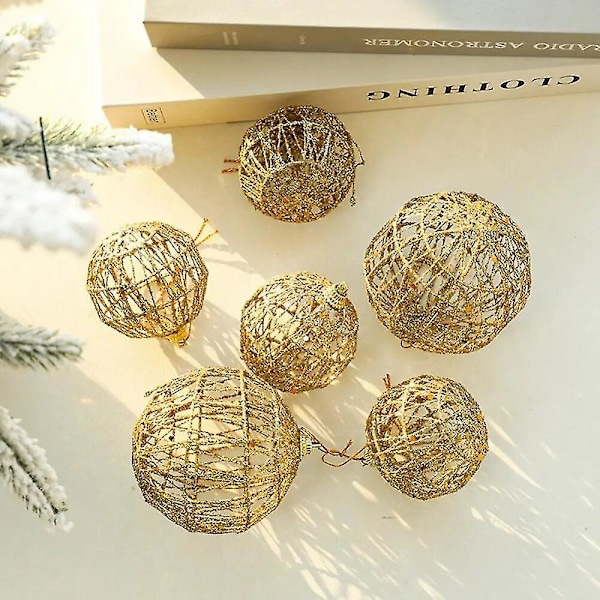 6 stk/sett Julepynt Gull Ball  Fest Ornament Dekorasjon Gylden Juleball 2023 Nyttår Julepynt