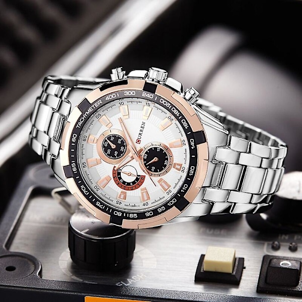 CURREN Herreure Top Brand Luksus Guld Sort Quartz Herreur Mænd Militær Sport Ur Mænd Armbåndsur 8023 Relogio Masculino White
