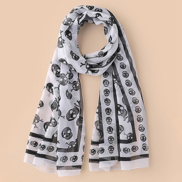 Geometrisk höst sjal | Chiffon Chiffon Scarf | Skull Scarf Scarf | Geometrisk Scarf - Scarf White