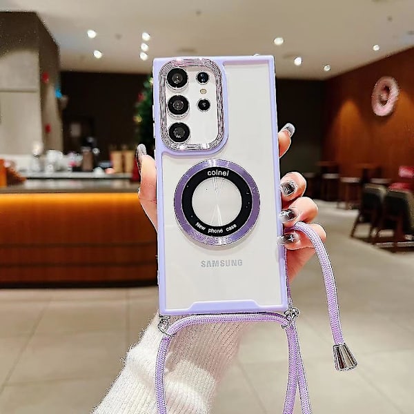 Samsung Galaxy S24 Ultra Skal Genomskinlig Med Axelrem, [kompatibel med Mag Safe], Mjukt Tpu-stötfångare Stötsäkert Skyddande Skal purple