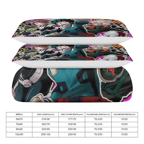 c24 My Hero Academia Peittosetti 3-osainen vuodevaatesetti Pehmeä lämmin ja mukava pehmeä sänkysetti, jossa 1 pussilakana ja 2 tyynyliinaa makuuhuoneeseen Kaikki S 135x200cm 53x78in