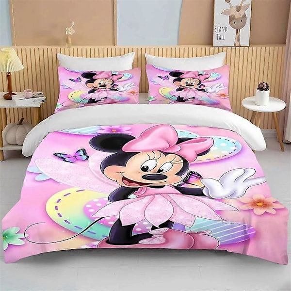 c95 Mickey Minnie Påslakan Säng Tvådelat Tredelat Set Lämpligt King Size Full Size Örngott Täcke Sömnad ee95 135x200cm 53x78in