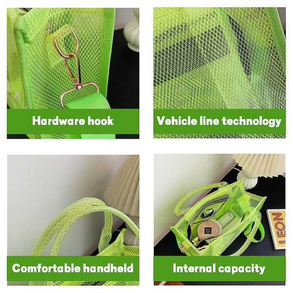 Tote taske til kvinder, PVC gennemsigtig mesh håndtaske med lynlås crossbody taske til kontor, rejser, skole, strand Green