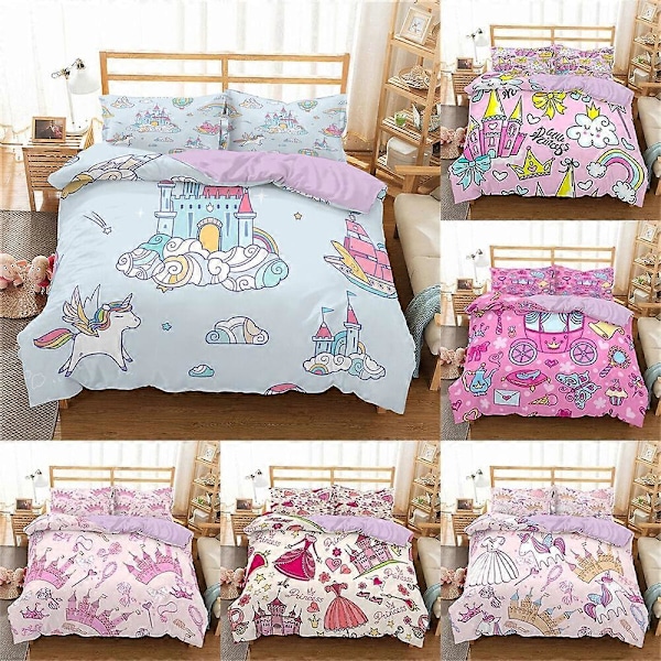 v5395 Sengetøj Prinsesse Regnbue Dynebetræk Pudebetræk Sæt Betræk Sengetøj IU5395 135x200cm 53x78in