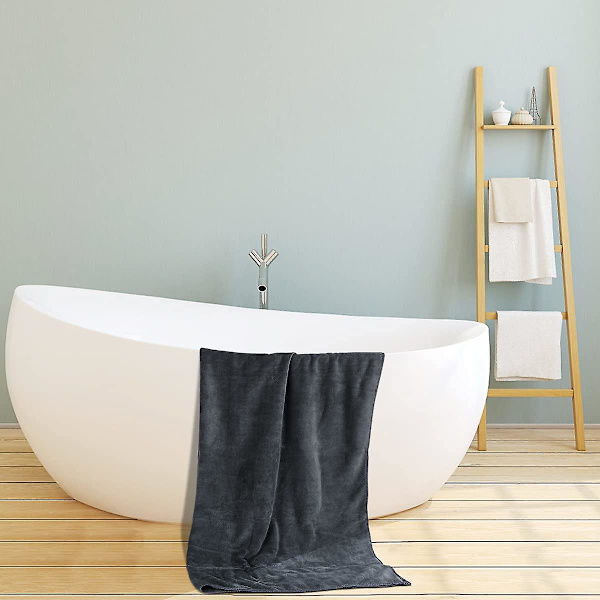 2 badehåndklæder, Renfox badelagner 80*180cm store meget absorberende håndklæder til sauna, brusebad, svømning, badeværelse, hotel, rejse (grå)