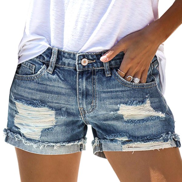 Womens Holiday Ripped Denim Shorts Jeans Hot Pants Distressed Frayed Short Pants Blue XL