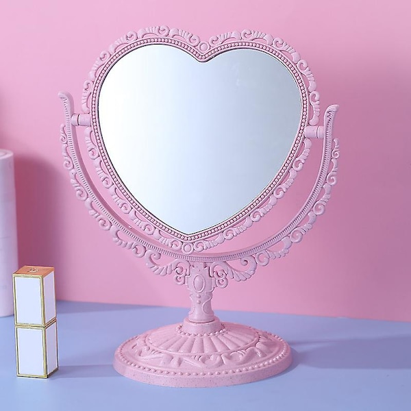 2 Sides Heart Shape Rotating Mirror- Pink