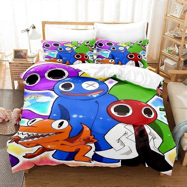 v4017 Sengesæt Spil Rainbow Friends Trykt 3 Dynebetræk Sæt Doona Betræk Sengetæppe Børne Sengesæt IU4017 135x200cm 53x78in