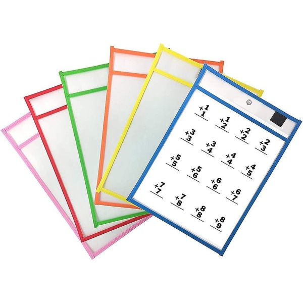 6pcs Dry Erase Pockets, Clear Plastic Dry Erase Sleeves, A4 Dry Erase Sheets For Teaching & Drawing, Card Ticket Holders