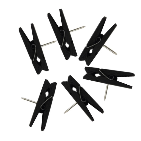 sysy 50 PCS Black Push Pin with Wooden Clips, Durable Decorative Thumb Tacks, Push pins for Cork Boa