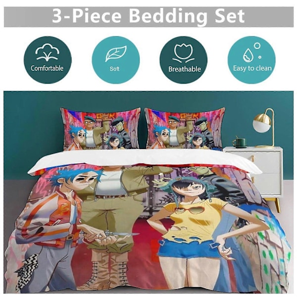 x52 Gorillaz 3-delt sengesett Varmt og komfortabelt mykt dynetrekk sengesett med 1 dynetrekk og 2 putetrekk for soverom b52 135x200cm 53x78in