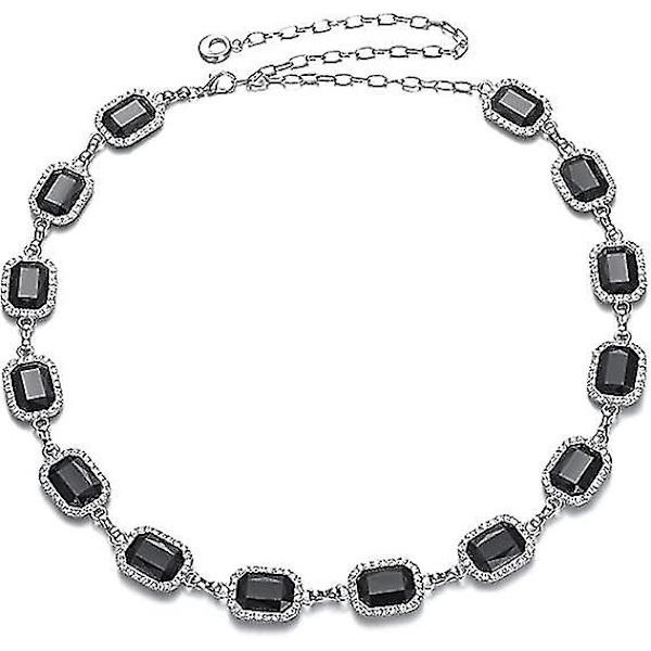 Kedjekjolbälte för kvinnor, damer, snyggt spänne med diamantstrassdesign, accessoar för moderiktigt vardagligt och formellt bruk, 1 st, svart