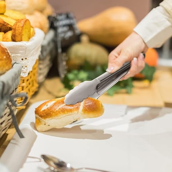 Serveringstænger, buffet-tænger, ACAUTO rustfri stål madtænger, små serveringstænger i rustfrit stål, mini forretstænger, sæt med 6 (9 tommer)