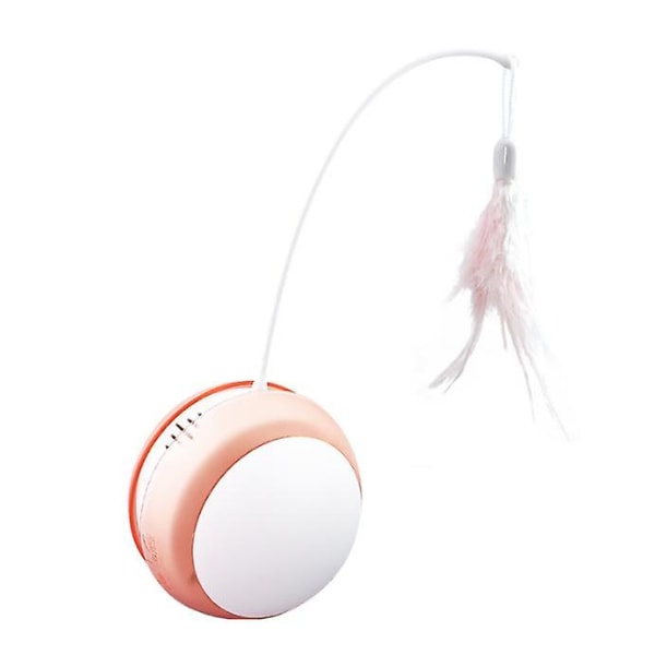 Interaktiv kattleksak med fjäder, 360 rullande elektrisk kattleksak Smart boll med fågelljud & usb-laddningspresent till kattunge Pink