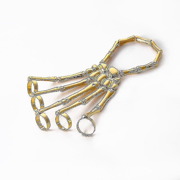 Halloween Armbånd til Kvinder Gothic Punk Hånd Skalle Skelet Elastisk Armbånd 2 stk Guld + Sort Bd-YUHAO