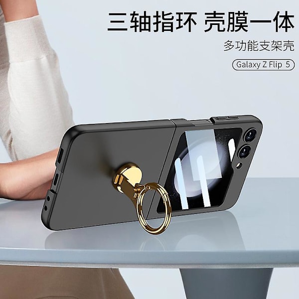 Z Flip 5 Fodral Ultra-tunt, Fodral Kompatibel Samsung Galaxy Z Flip 5 Med Kameraskydd & Ringhållare Stativ Black