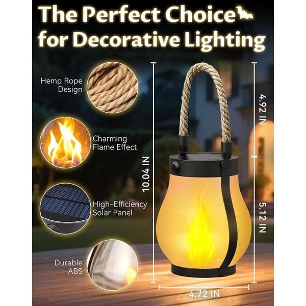 Solar-powered Outdoor Lights with Realistic Flickering Flame Effects; Solar LED Lanterns (2-pack)