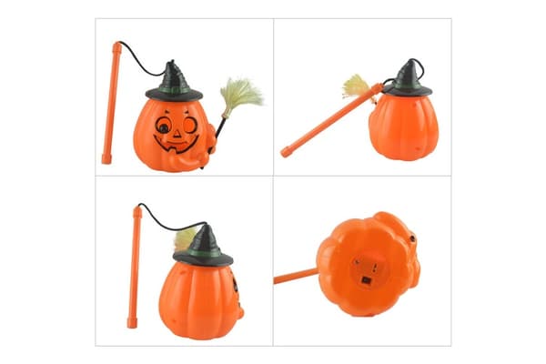 Bærbar LED-lyd med kosteskaft Halloween gresskarlys