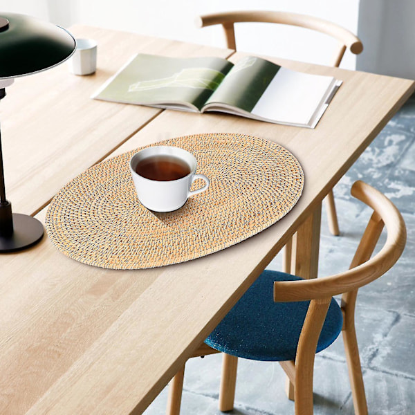 Oval Rattan Plassmatte, Naturlig Rattan Håndvevd, Teseremoni Tilbehør, Egnet for Spisestue, K as shown