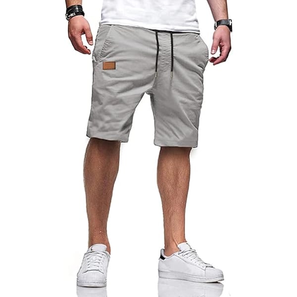 Herre Casual Shorts Bomull Snøring Sommer Strand Stretch Twill Chino Kortbukse 3XL Gray