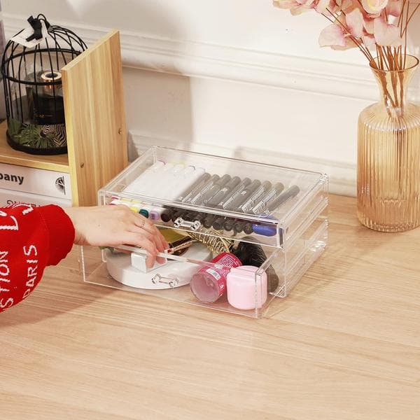 Acrylic Transparent Storage Box Countertop, 2 Large Drawers, Stackable Storage Box.